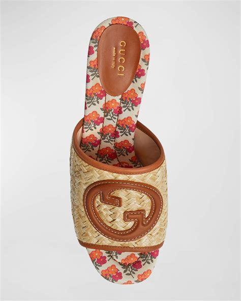 gucci double g raffia slide sandals|gucci gg thong sandals.